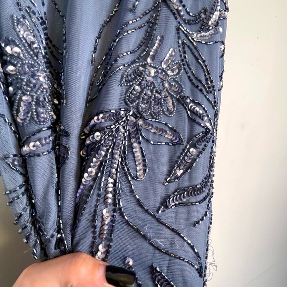 ADRIANNA PAPELL Womens Sequined Long Evening Gown Navy Size 12 | Short Sleeve - Picture 10 of 12